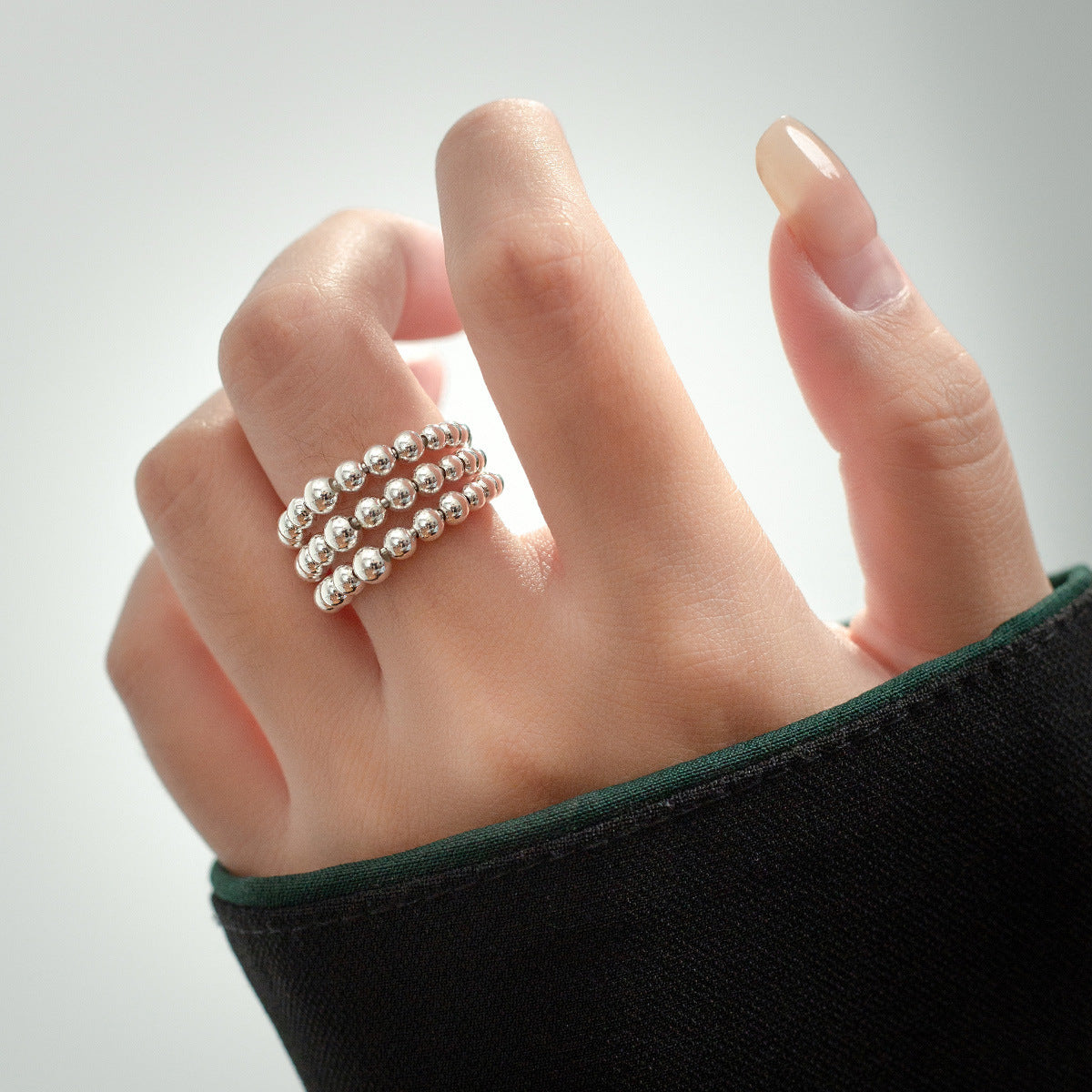 Multi-layered small silver ball ring