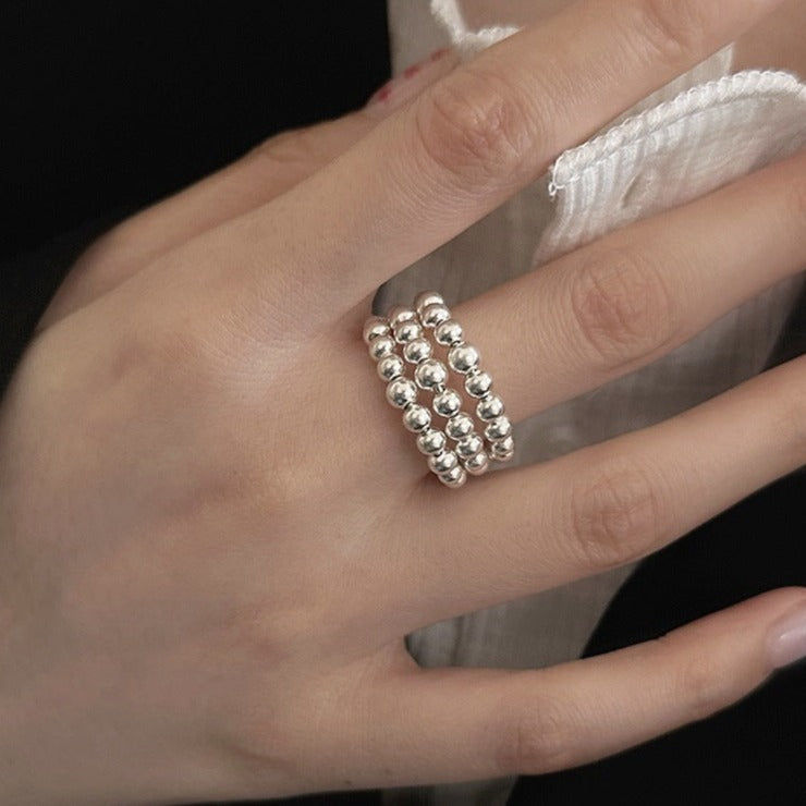 Multi-layered small silver ball ring