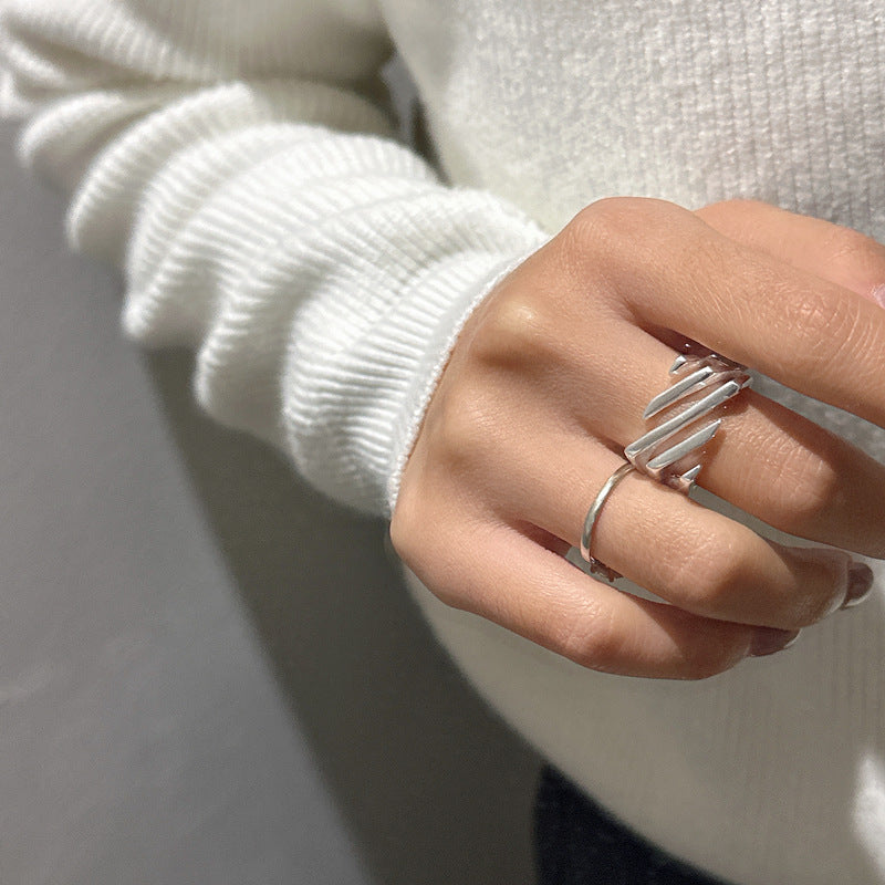 Sterling silver layered twill adjustable ring