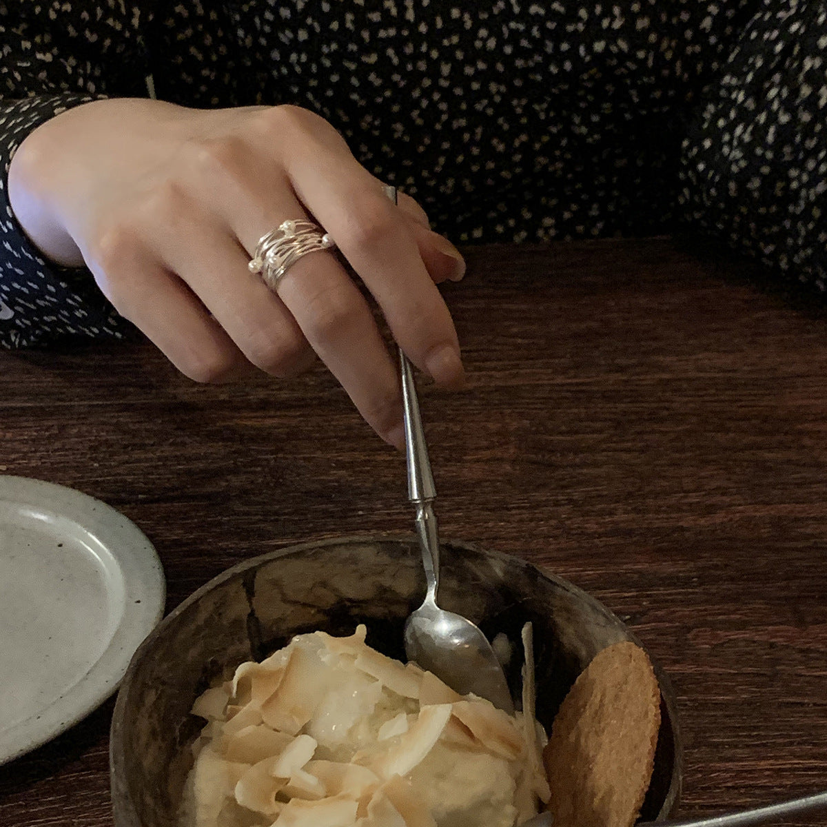 Wrapped sterling silver pearl ring