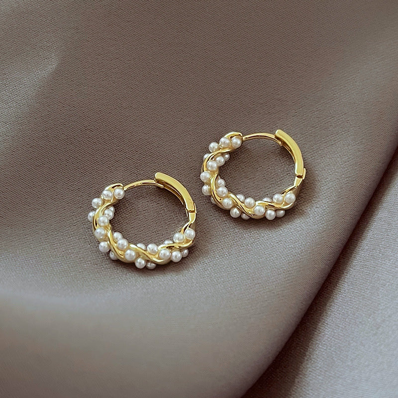 Small pearl hoop earrings
