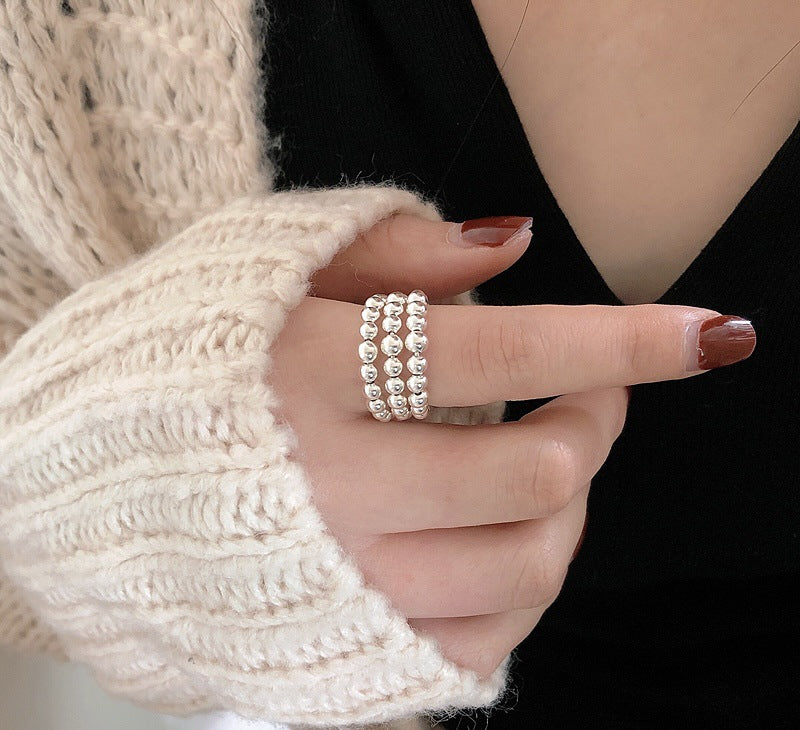 Multi-layered small silver ball ring
