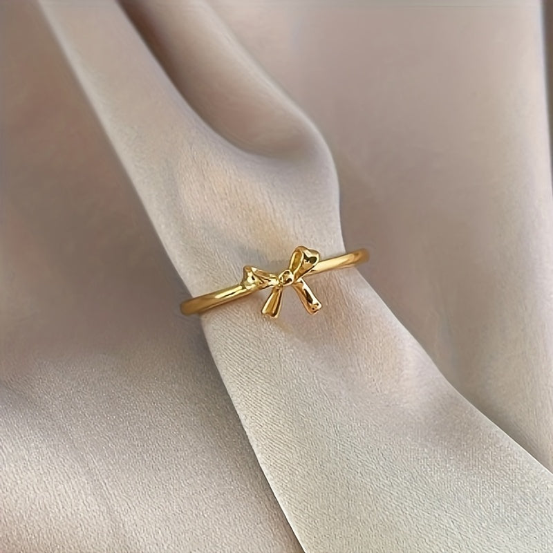 Ballet Charm Golden Bow Ring for Gifting & Glamour