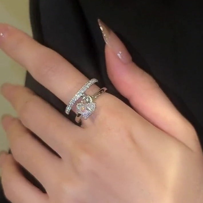 Silver zirconia heart pendant ring