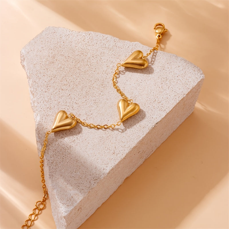 Golden Bond Sleek Retro Heart Charm Bracelet for Her