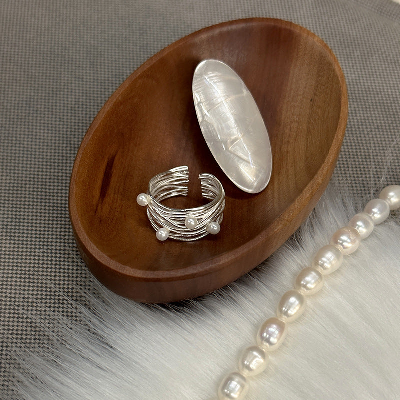 Wrapped sterling silver pearl ring