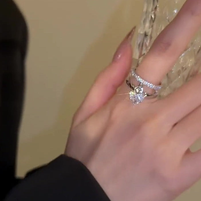 Silver zirconia heart pendant ring