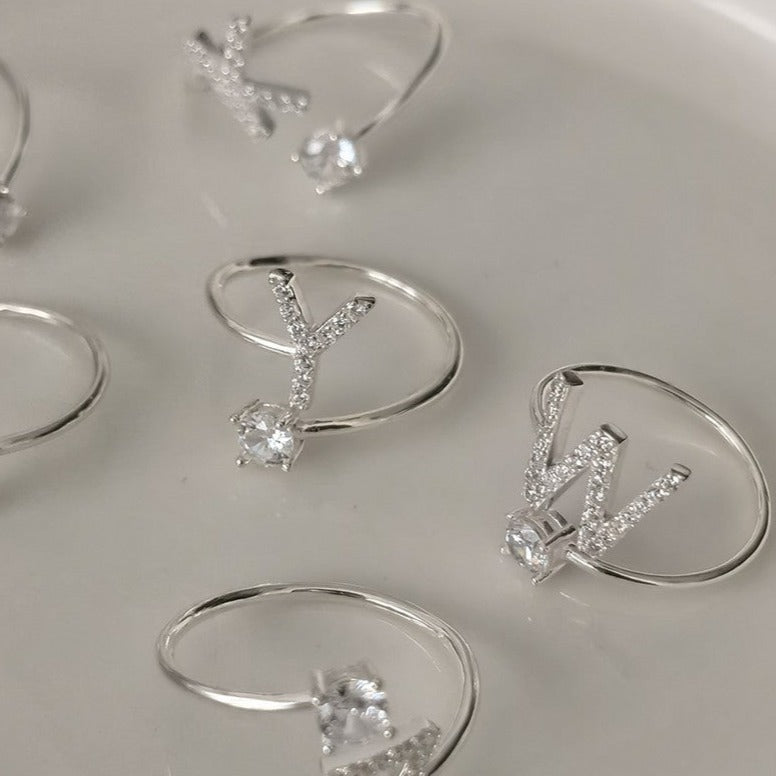 Zirconia letter sterling silver ring