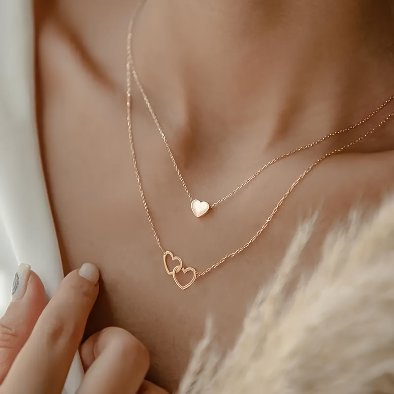 10pcs Elegant Layered Flat Snake Chain & Heart Pendant Necklaces