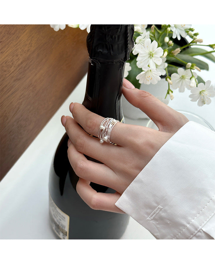 Wrapped sterling silver pearl ring