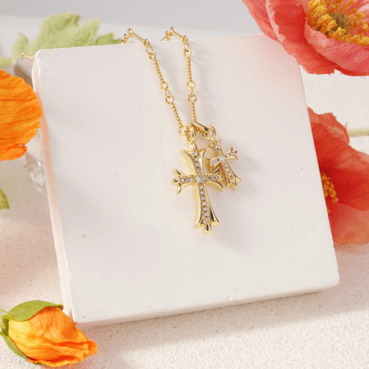 Double Cross Faith Necklace
