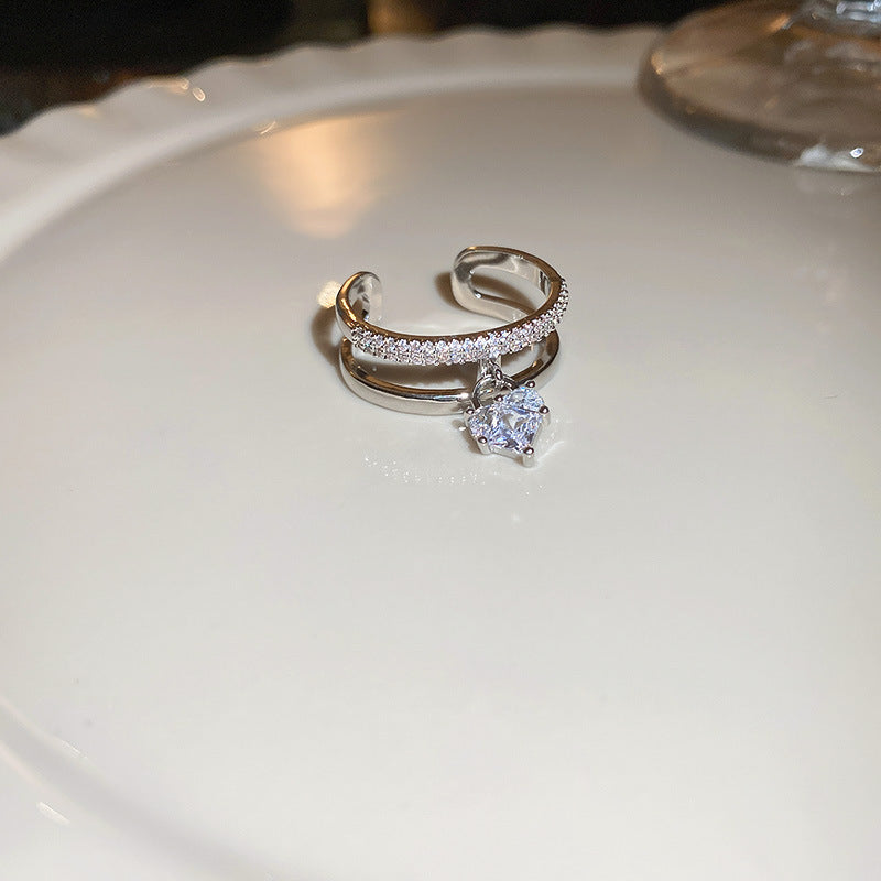 Silver zirconia heart pendant ring