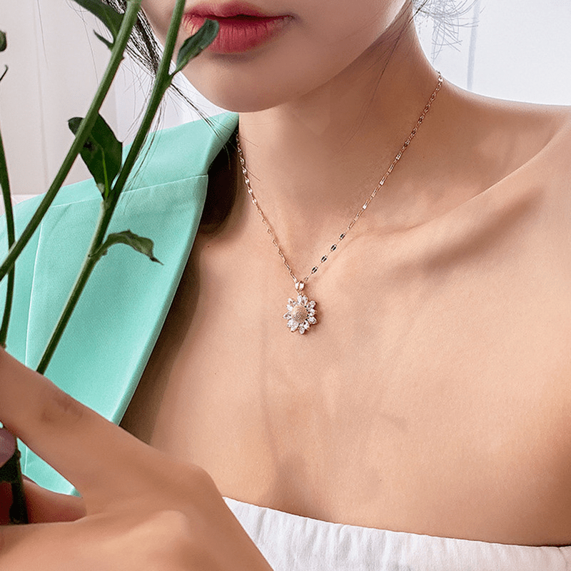 Delicate Sunflower Necklace with Golden Glow and Crystal Light