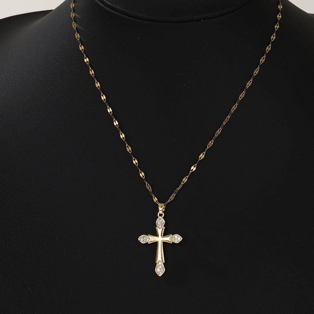 Celestial Grace Sparkling Cross Necklace with Vintage Minimalist Charm