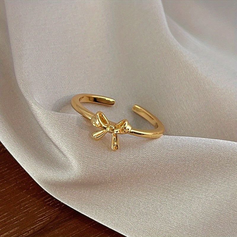 Ballet Charm Golden Bow Ring for Gifting & Glamour