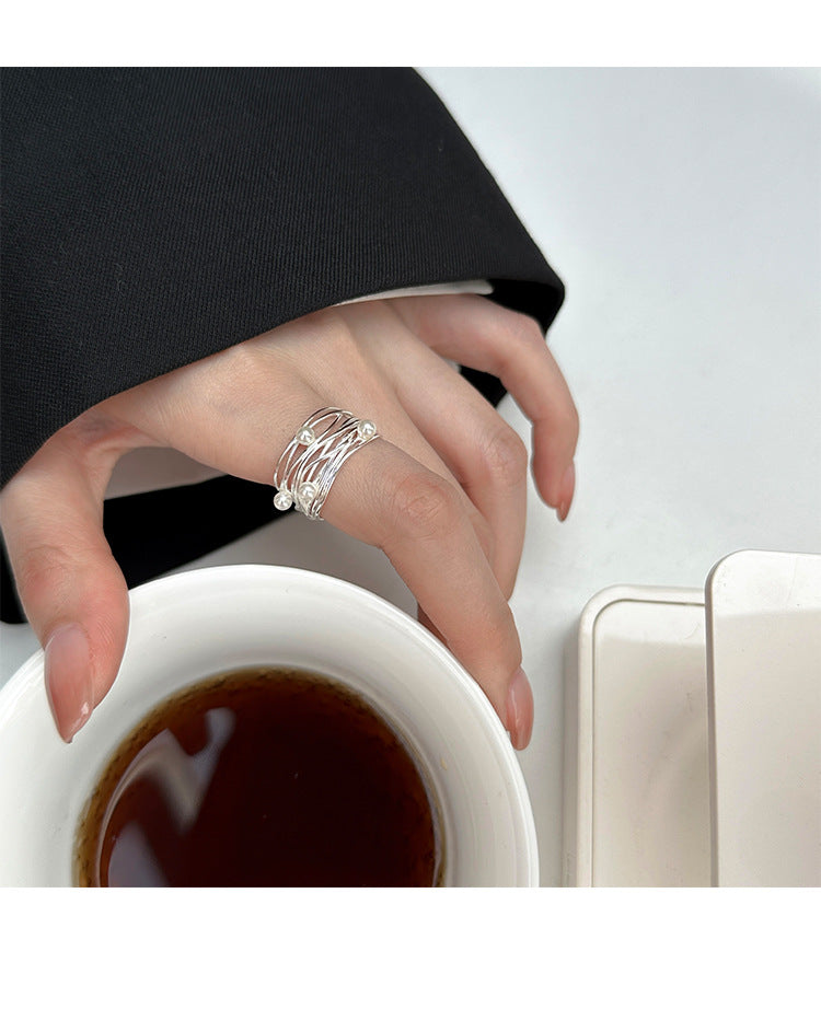 Wrapped sterling silver pearl ring