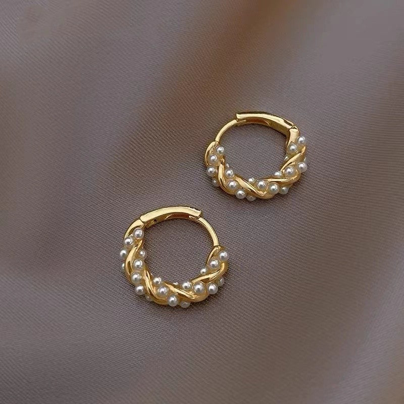 Small pearl hoop earrings