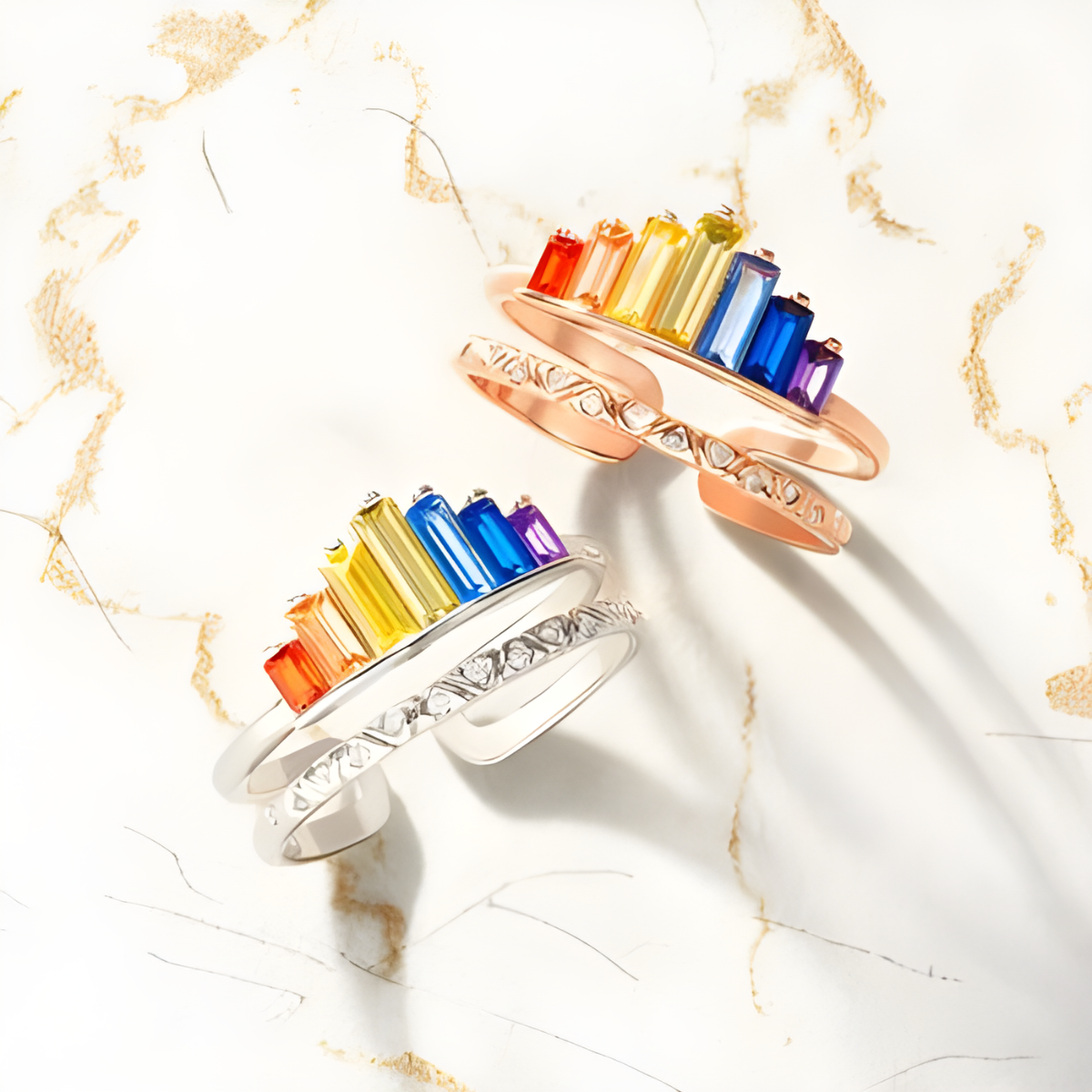 Rainbow crown heart ring (open) - vintage design with LGBT pride