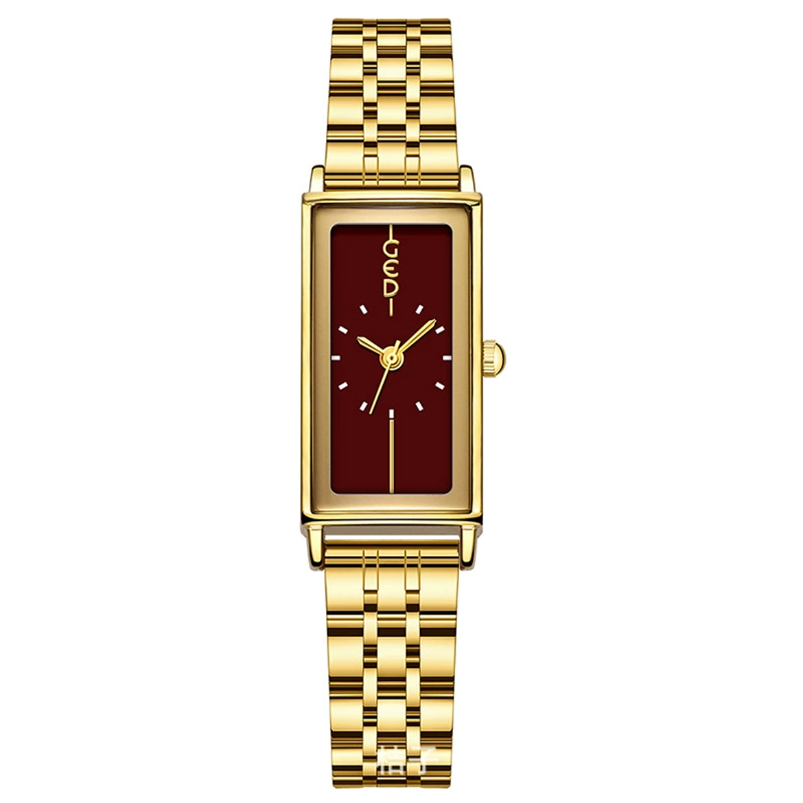 Luxury Rectangle – Angora Red Dial Watch with Gold-Tone Steel Bracelet