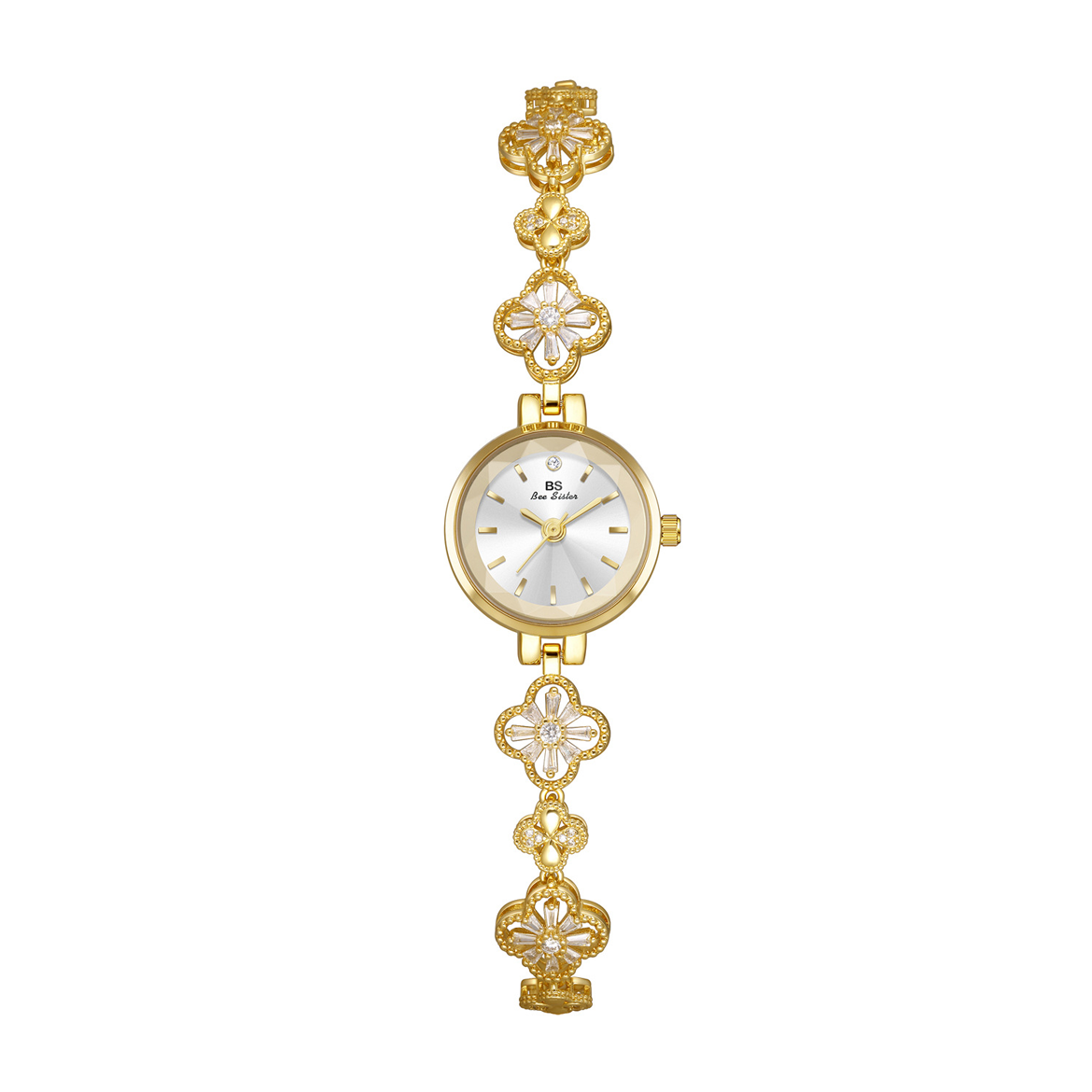 Lucky Clover – Gold-Tone Bracelet Watch with Sparkling Zirconia Accents