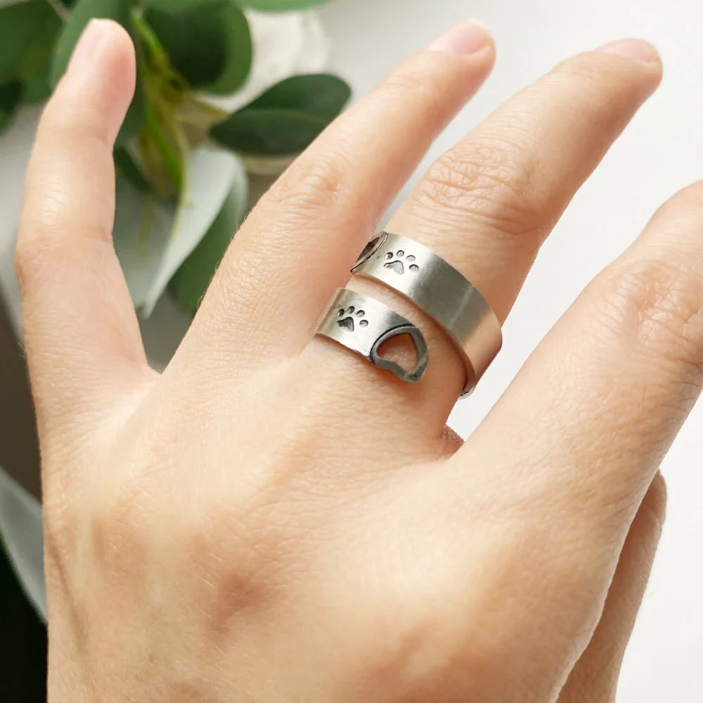FAYAIE - Adjustable Paw & Heart Ring with Twist Design in Silver