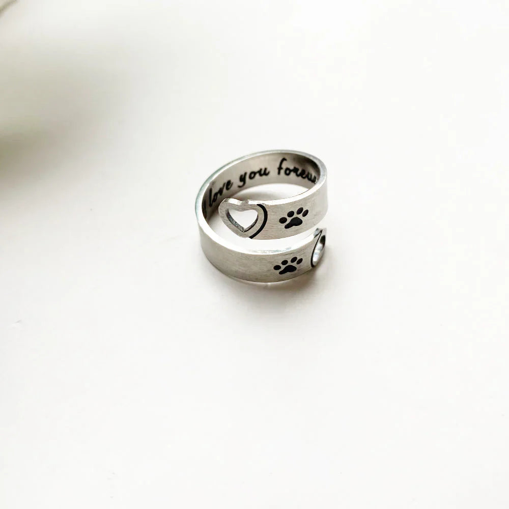 FAYAIE - Adjustable Paw & Heart Ring with Twist Design in Silver