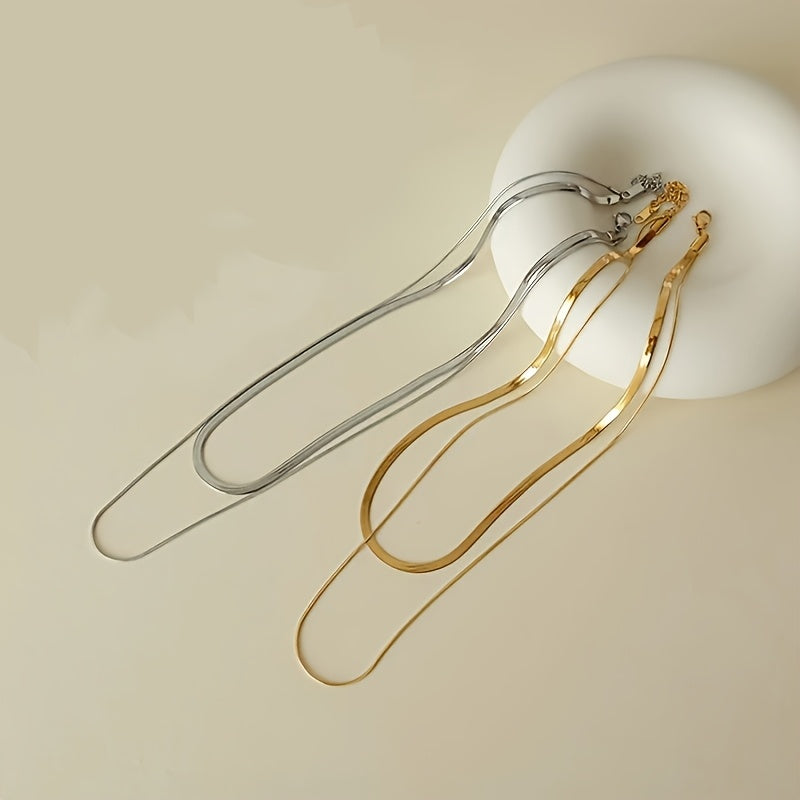 Elegant Double-Layer Necklace – Sleek Flat Chain for Men & Women