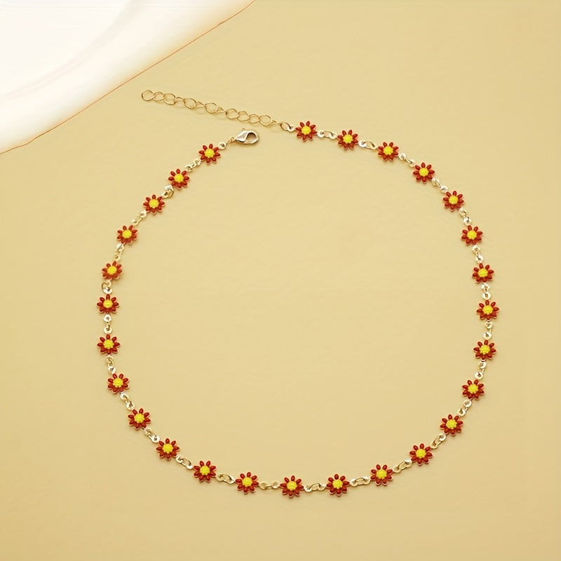 Handmade 14K Gold Plated Daisy Choker – Adjustable Boho Floral Necklace