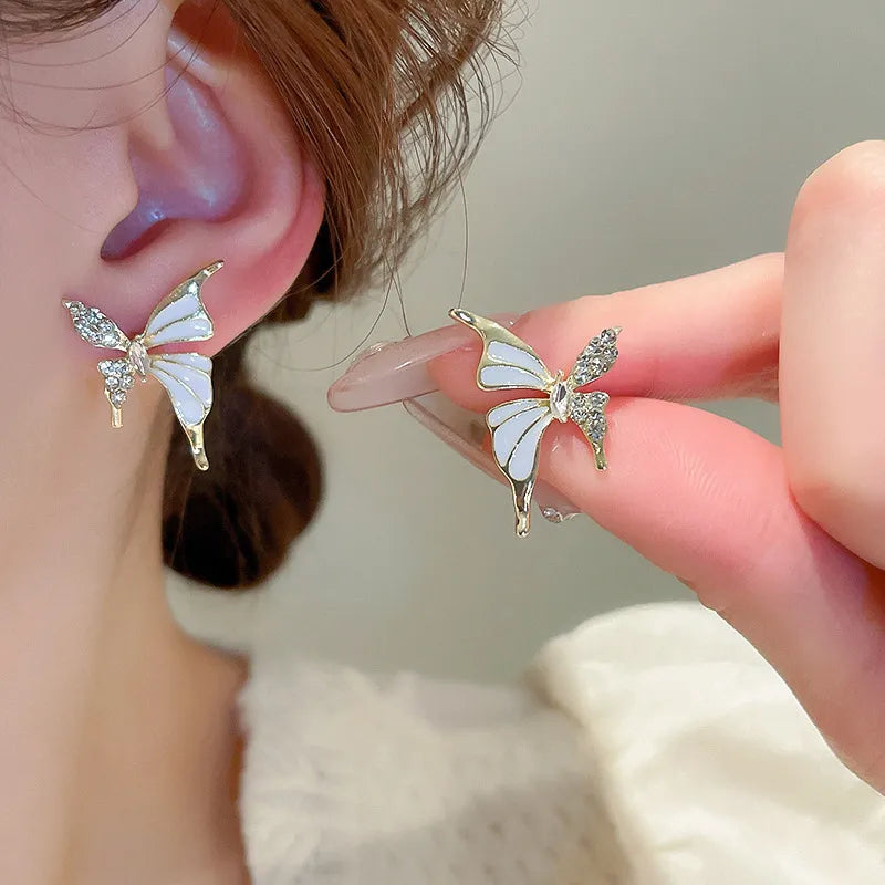 Chic Butterfly Wing Stud Earrings – Delicate Stone Detail