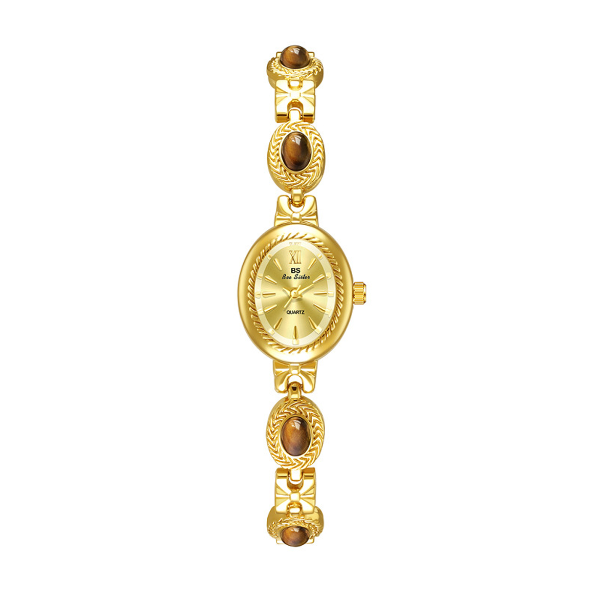 Crimson Elegance Timepiece – Quartz Watch with Tiger Eye Detailing