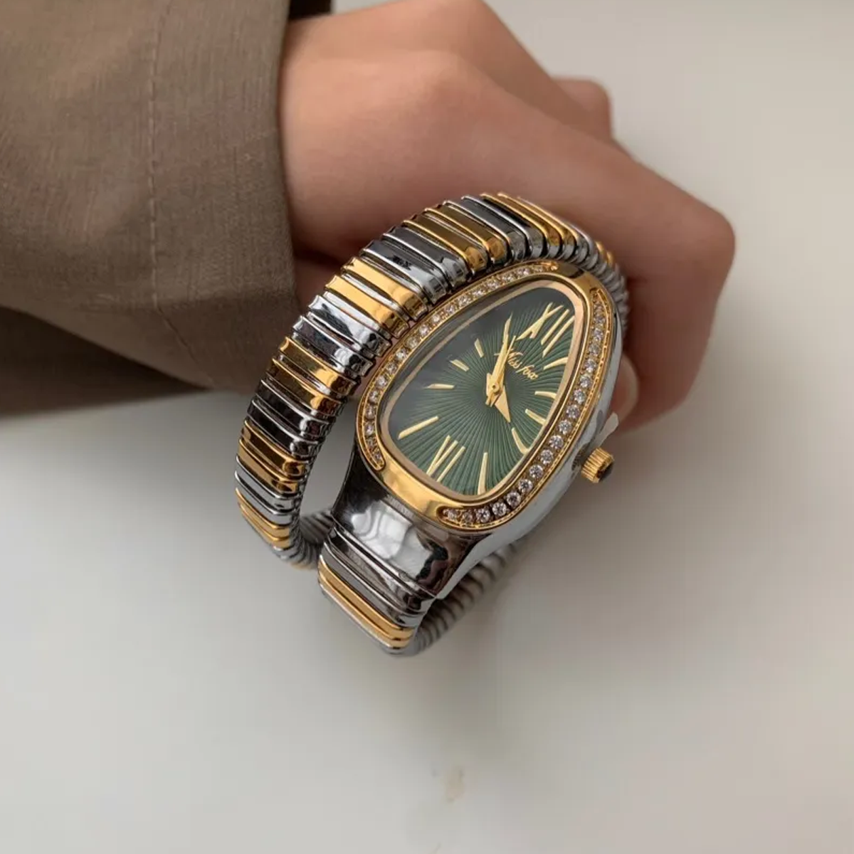 Serpenti Ladies’ Quartz Watch – Green Dial, Gold Case & Two-Tone Bracelet