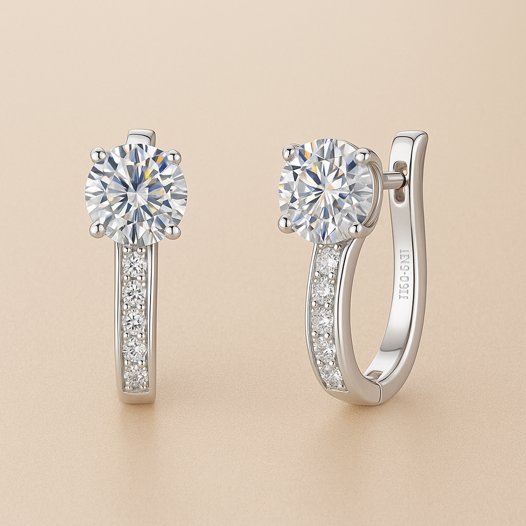 Elegant 18k gold Huggie Earrings with Moissanite