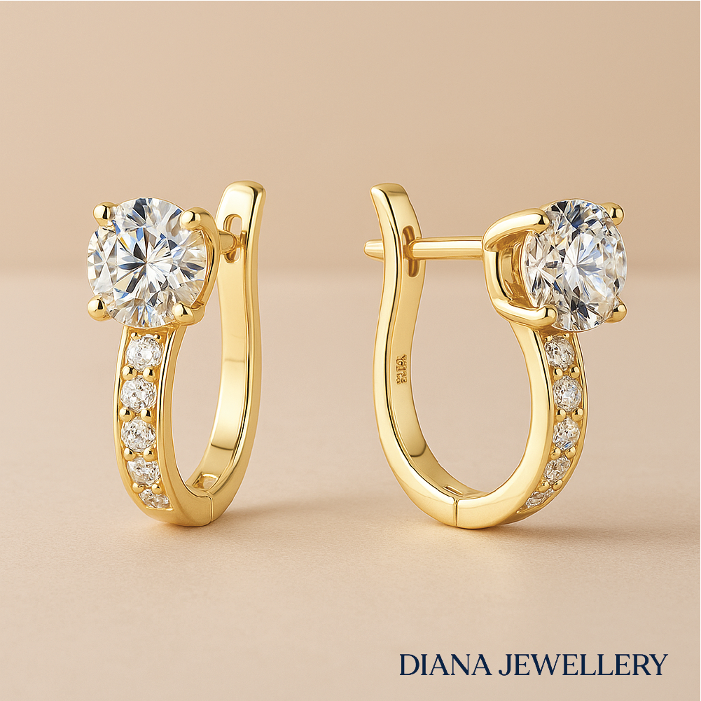 Elegant 18k gold Huggie Earrings with Moissanite