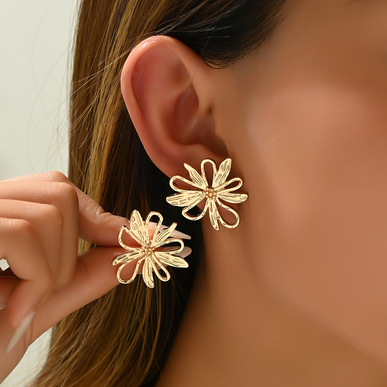 Petal Whispers Retro Inspired Golden Floral Cutout Earrings