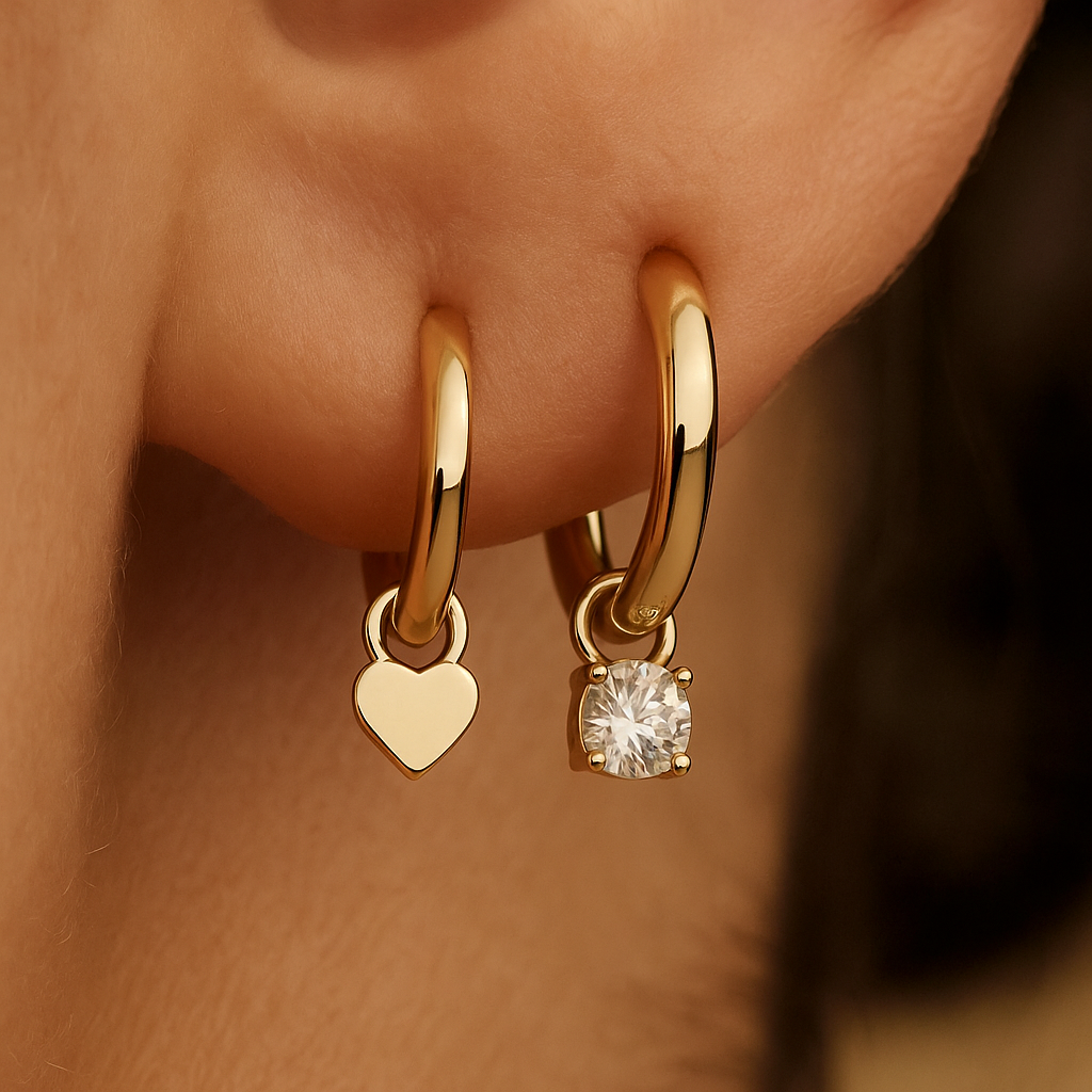 Larmes de Lune | 14k Gold Hoops with Lunar-Inspired Stone
