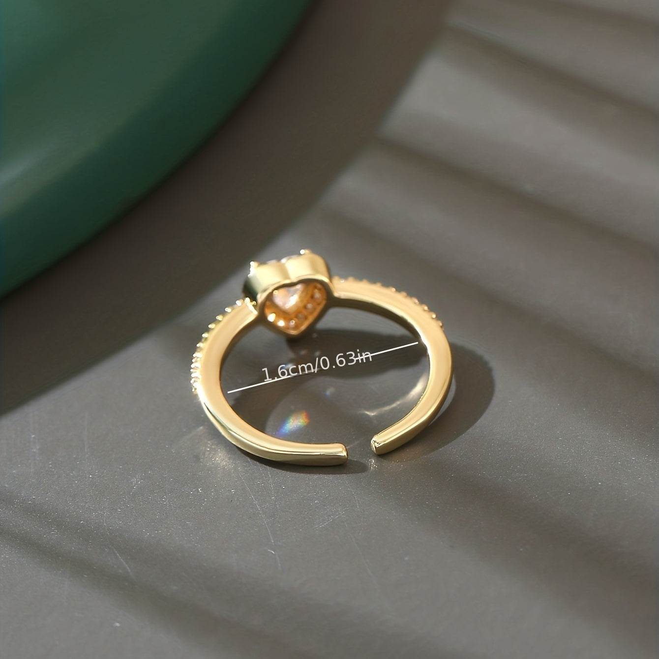 Gold Plated Curved Ring with Dazzling Zircon Charm