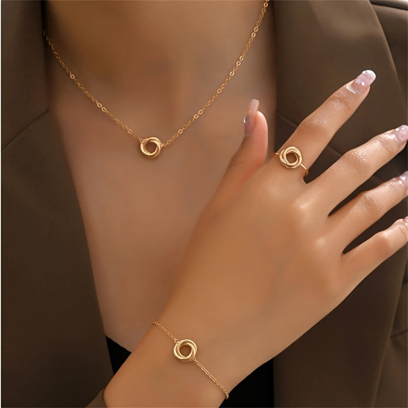 Elegant 3-Piece Twisted Flower Circle Jewelry Set