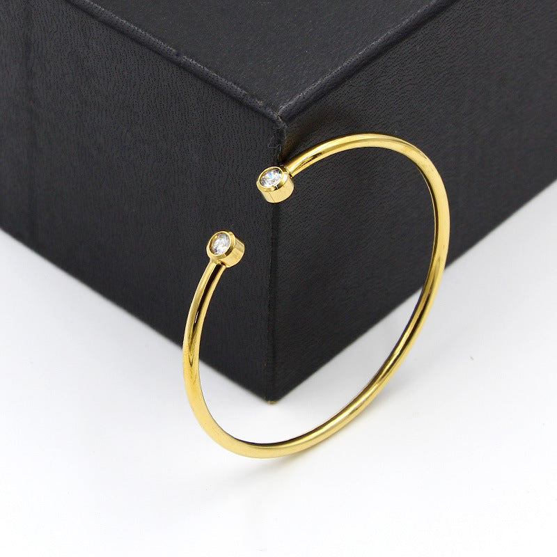 Gold Bracelet With Twin Crystals Open End