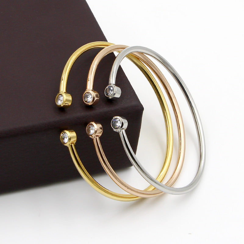 Gold Bracelet With Twin Crystals Open End