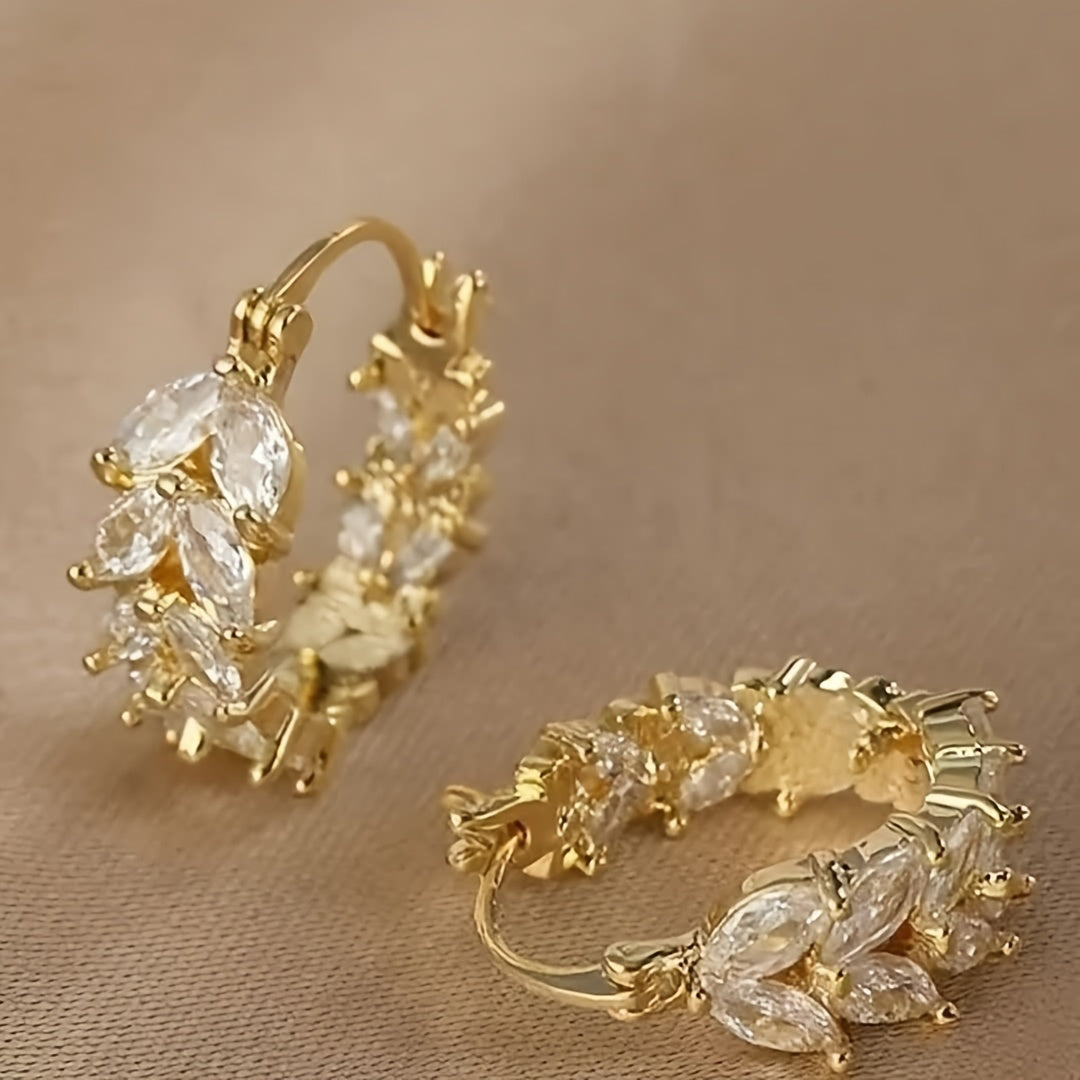 2-Piece Gold Wheat Hoop Earring Set – With Rhinestones