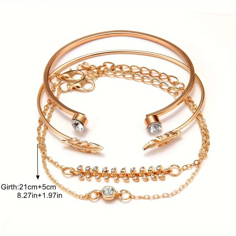 Boho-Chic 4pcs Wheat & Leaf Bracelet Set