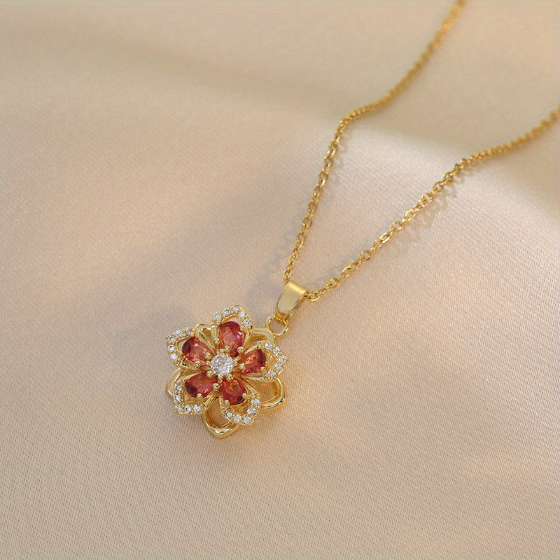 Elegant Rotatable Cherry Blossom Pendant Necklace