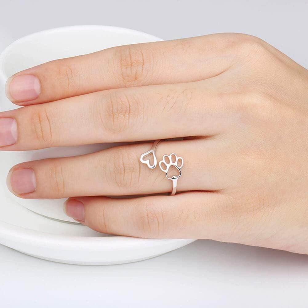 NIVI - Adjustable Paw-Heart Ring Made From Hand-Finished 925 Silver