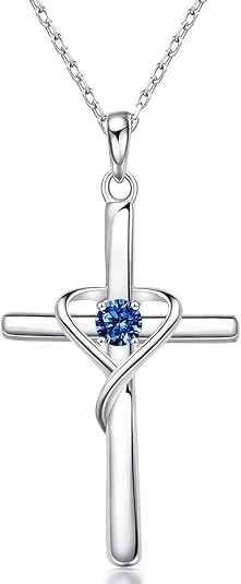Sapphire cross necklace | White gold