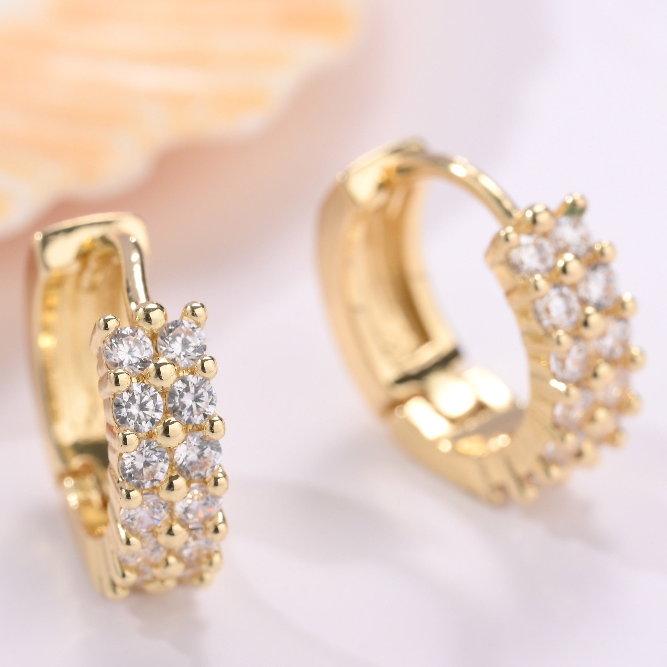 Golden Duo Hoops Earrings 18K Plated Sparkle Zirconia Earrings