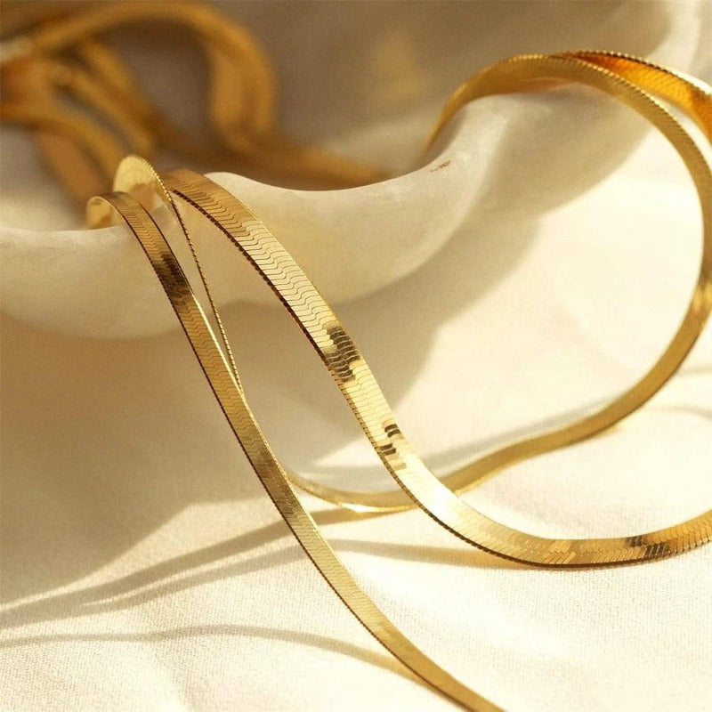 Gold Plated Snake Bone Chain Necklace for Timeless Minimalist Elegance
