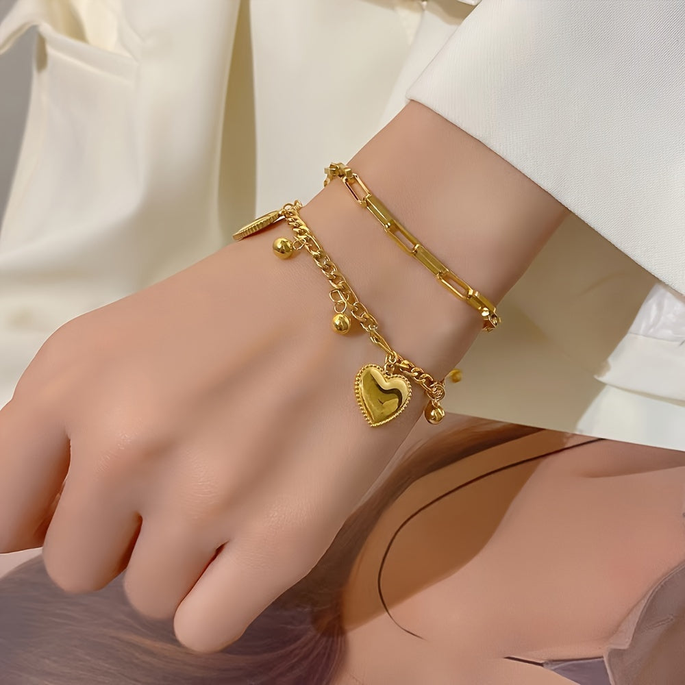 Golden Double-Layer Love Pendant Bracelet