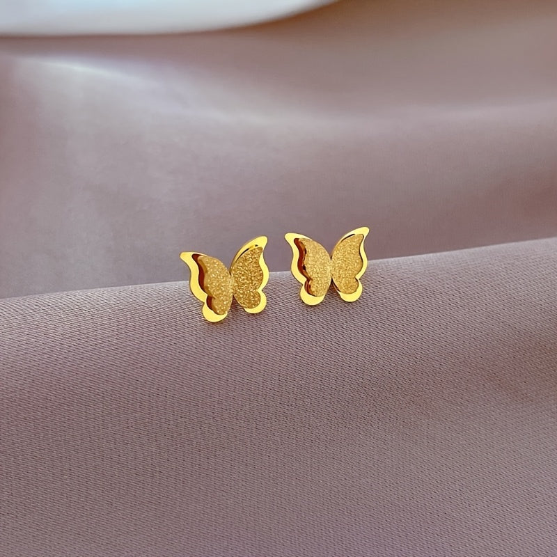 Golden Flutter Hypoallergenic Stainless Steel Butterfly Studs for Timeless Elegance