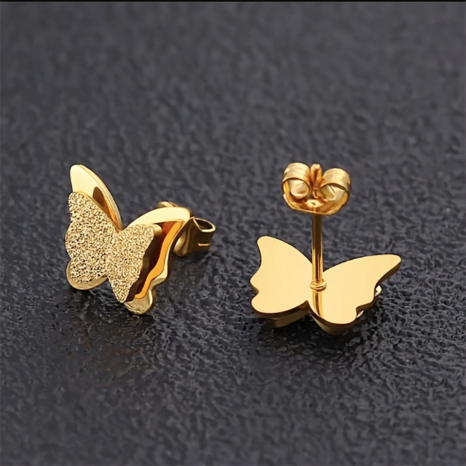Golden Flutter Hypoallergenic Stainless Steel Butterfly Studs for Timeless Elegance
