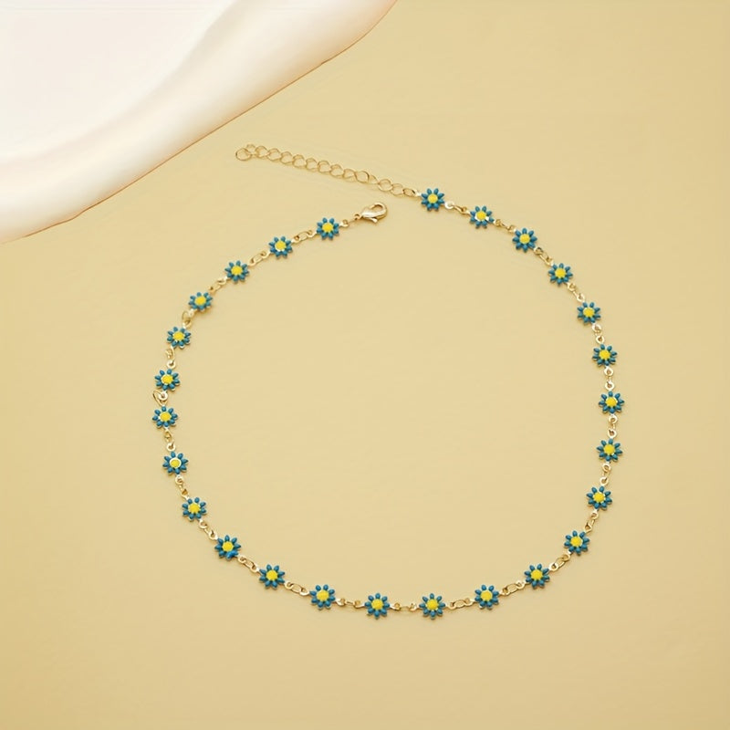 Handmade 14K Gold Plated Daisy Choker – Adjustable Boho Floral Necklace